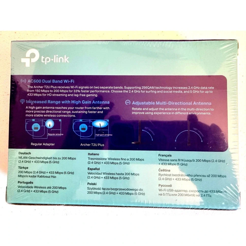 TP Link AC600 High Gain Wireless Dual Band USB Adapter Archer T2U Plus - Picture 2 of 3